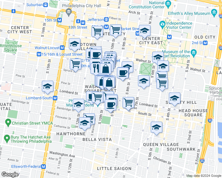 map of restaurants, bars, coffee shops, grocery stores, and more near in Philadelphia
