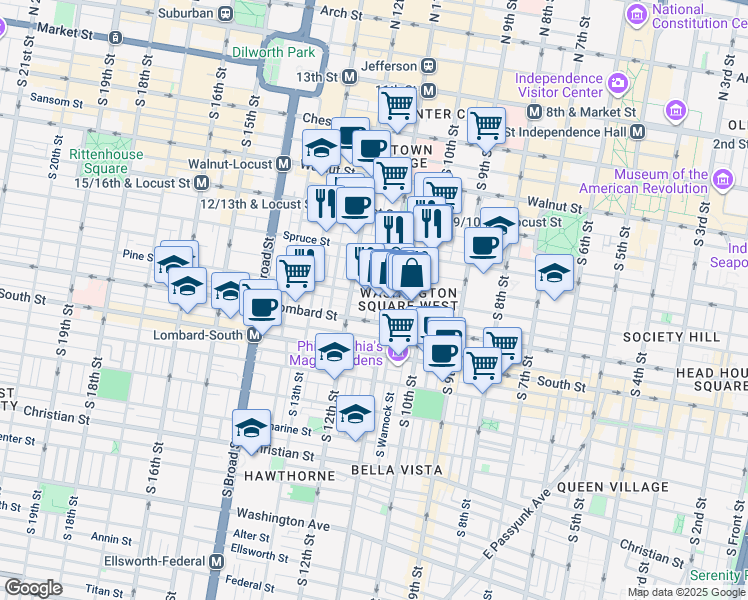 map of restaurants, bars, coffee shops, grocery stores, and more near in Philadelphia