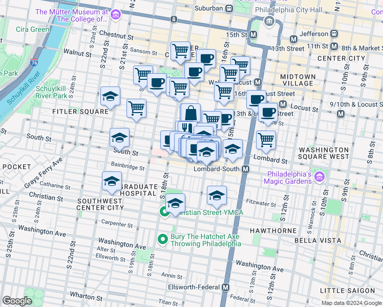 map of restaurants, bars, coffee shops, grocery stores, and more near in Philadelphia