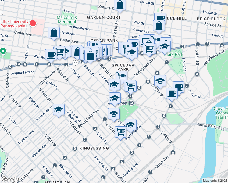 map of restaurants, bars, coffee shops, grocery stores, and more near in Philadelphia