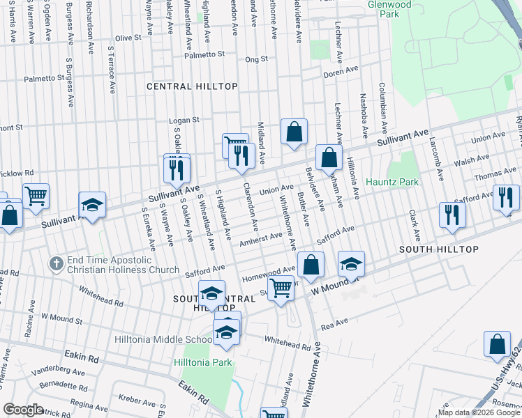 map of restaurants, bars, coffee shops, grocery stores, and more near 515 Clarendon Avenue in Columbus