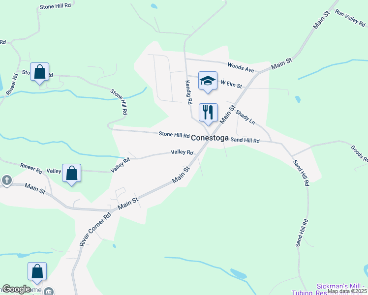 map of restaurants, bars, coffee shops, grocery stores, and more near 25 Valley Road in Conestoga