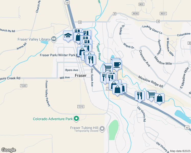 map of restaurants, bars, coffee shops, grocery stores, and more near 110 Doc Susie Avenue in Parshall