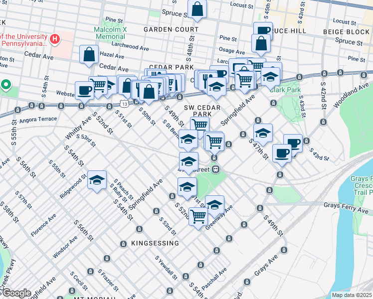 map of restaurants, bars, coffee shops, grocery stores, and more near 934 South Saint Bernard Street in Philadelphia