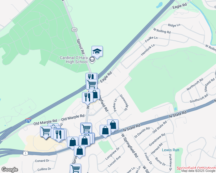 map of restaurants, bars, coffee shops, grocery stores, and more near 816 Coppock Lane in Springfield