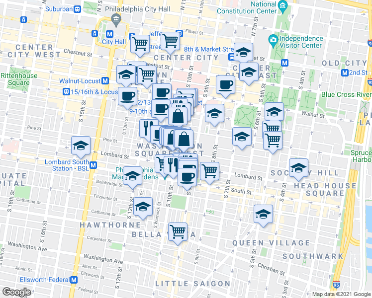 map of restaurants, bars, coffee shops, grocery stores, and more near 920 Clinton Street in Philadelphia