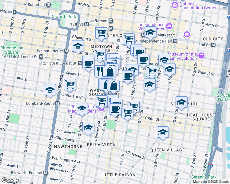 map of restaurants, bars, coffee shops, grocery stores, and more near 920 Clinton Street in Philadelphia