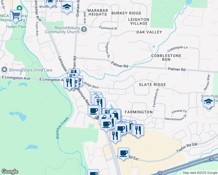 map of restaurants, bars, coffee shops, grocery stores, and more near 7690 Slate Ridge Boulevard in Reynoldsburg