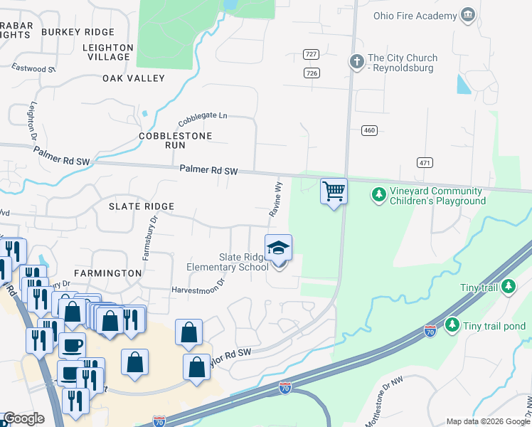 map of restaurants, bars, coffee shops, grocery stores, and more near 8187 Shale Valley Drive in Reynoldsburg