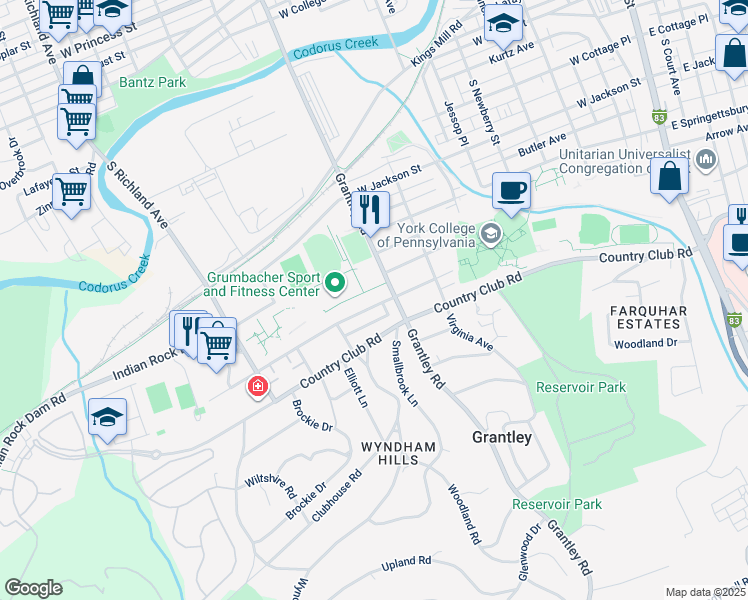 map of restaurants, bars, coffee shops, grocery stores, and more near 631 Colonial Avenue in York