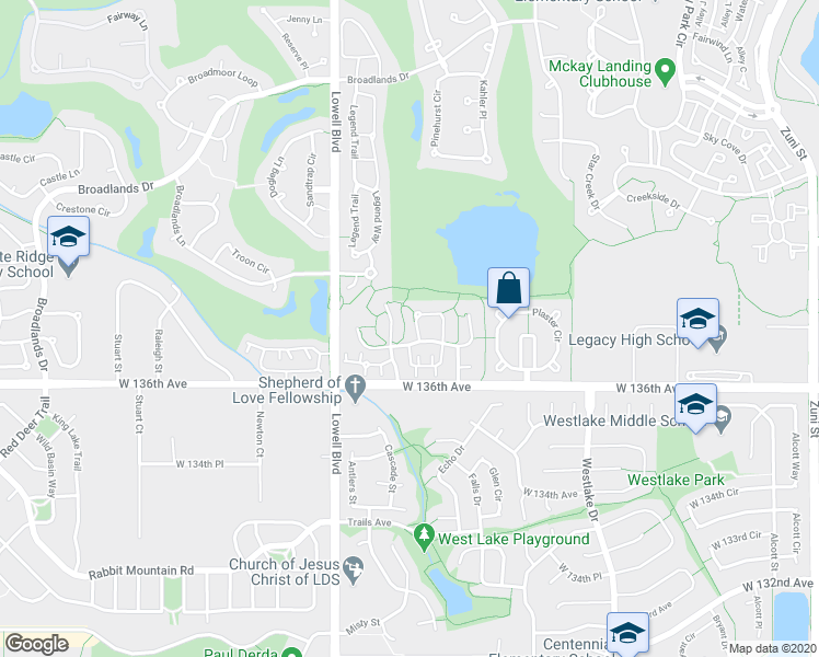 map of restaurants, bars, coffee shops, grocery stores, and more near 13767 Stone Circle in Broomfield