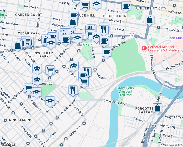 map of restaurants, bars, coffee shops, grocery stores, and more near in Philadelphia