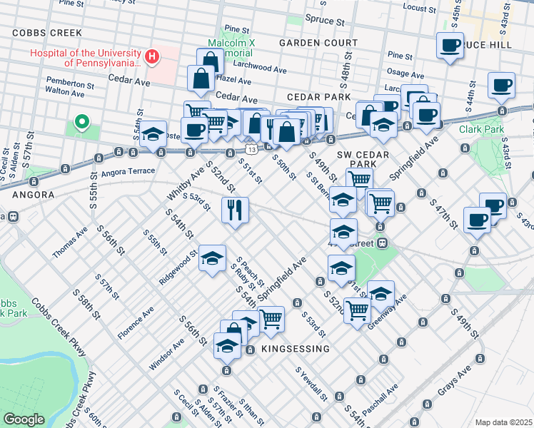 map of restaurants, bars, coffee shops, grocery stores, and more near in Philadelphia