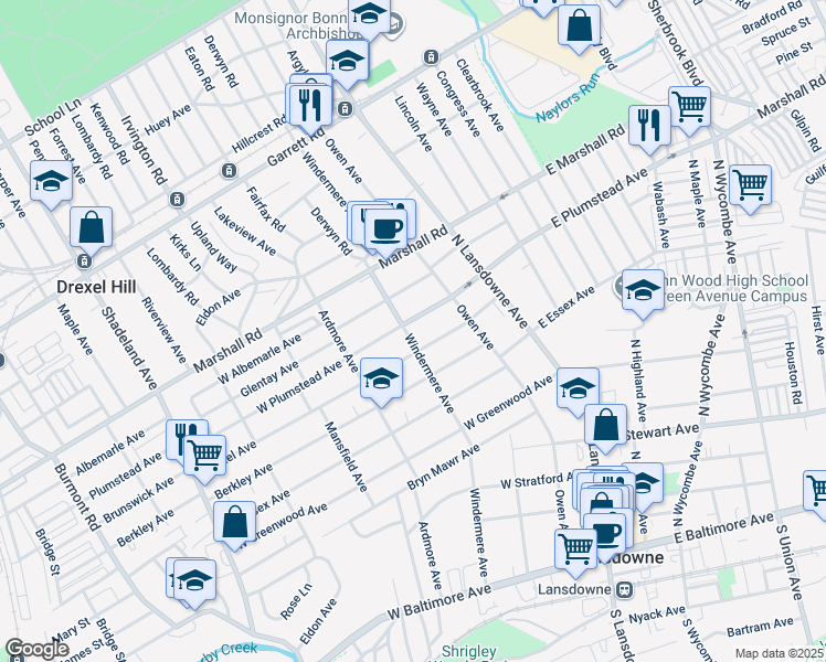 map of restaurants, bars, coffee shops, grocery stores, and more near 243 Windermere Avenue in Lansdowne