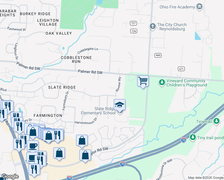 map of restaurants, bars, coffee shops, grocery stores, and more near 8187 Shale Valley Drive in Reynoldsburg