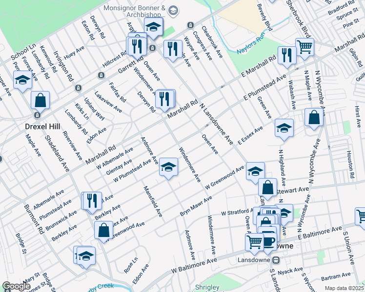 map of restaurants, bars, coffee shops, grocery stores, and more near 243 Windermere Avenue in Lansdowne
