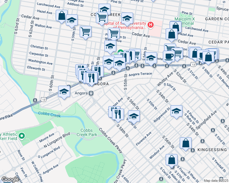 map of restaurants, bars, coffee shops, grocery stores, and more near 1016 South Ithan Street in Philadelphia
