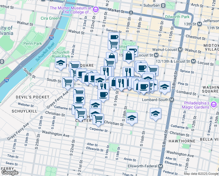 map of restaurants, bars, coffee shops, grocery stores, and more near 1913 Rodman Street in Philadelphia