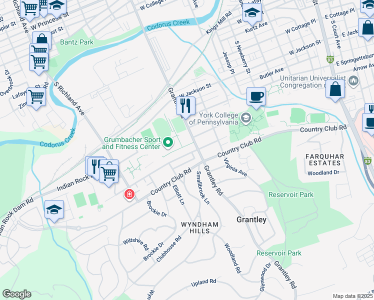 map of restaurants, bars, coffee shops, grocery stores, and more near 631 Colonial Avenue in York