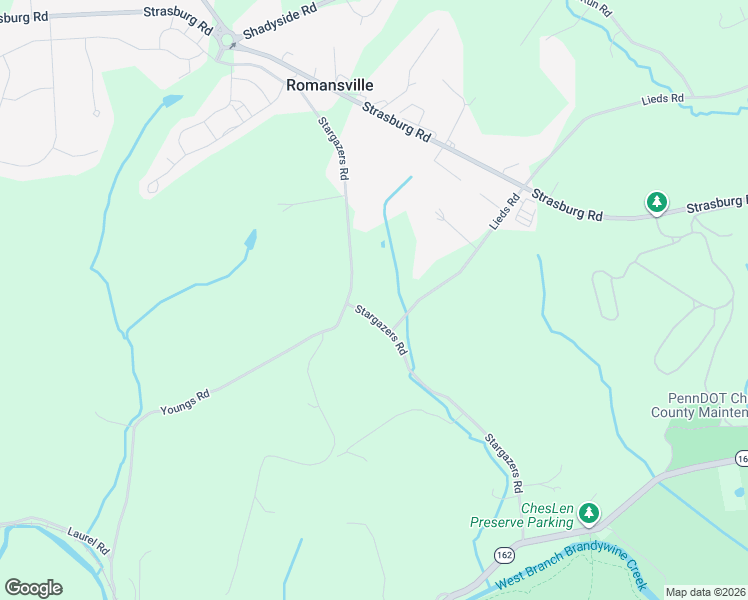 map of restaurants, bars, coffee shops, grocery stores, and more near 1009 Stargazers Road in Coatesville