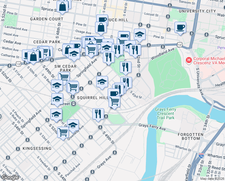 map of restaurants, bars, coffee shops, grocery stores, and more near 1206 South Markoe Street in Philadelphia