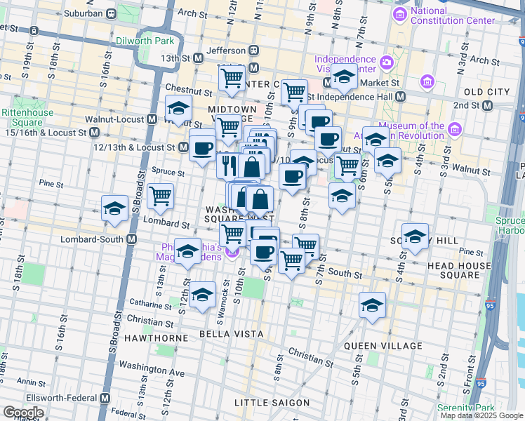 map of restaurants, bars, coffee shops, grocery stores, and more near 922 Clinton Street in Philadelphia