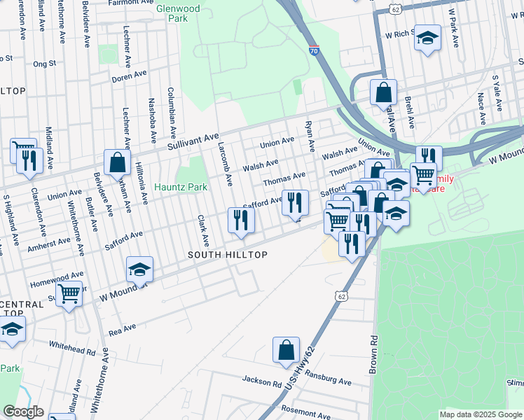 map of restaurants, bars, coffee shops, grocery stores, and more near 574 Townsend Avenue in Columbus