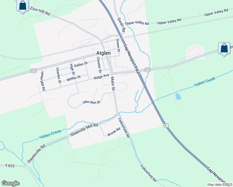 map of restaurants, bars, coffee shops, grocery stores, and more near 132 Newport Circle in Atglen