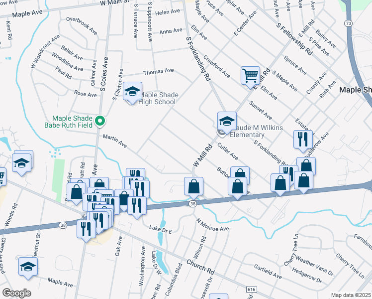 map of restaurants, bars, coffee shops, grocery stores, and more near 466 Buttonwood Avenue in Maple Shade Township
