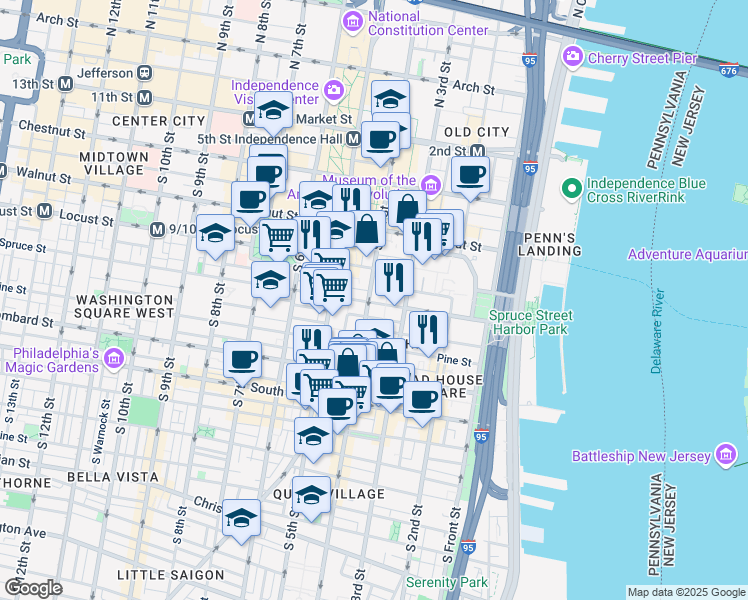 map of restaurants, bars, coffee shops, grocery stores, and more near in Philadelphia