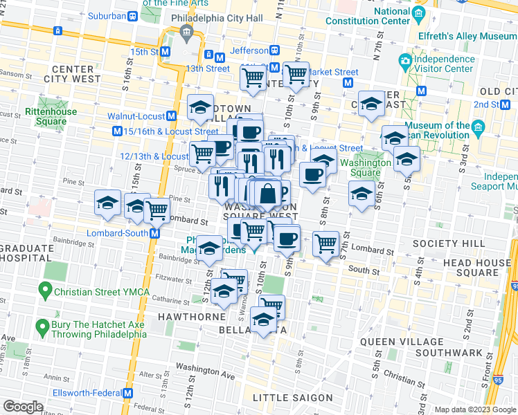 map of restaurants, bars, coffee shops, grocery stores, and more near in Philadelphia