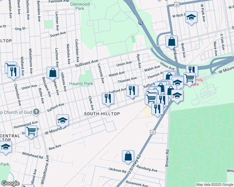 map of restaurants, bars, coffee shops, grocery stores, and more near 574 Townsend Avenue in Columbus