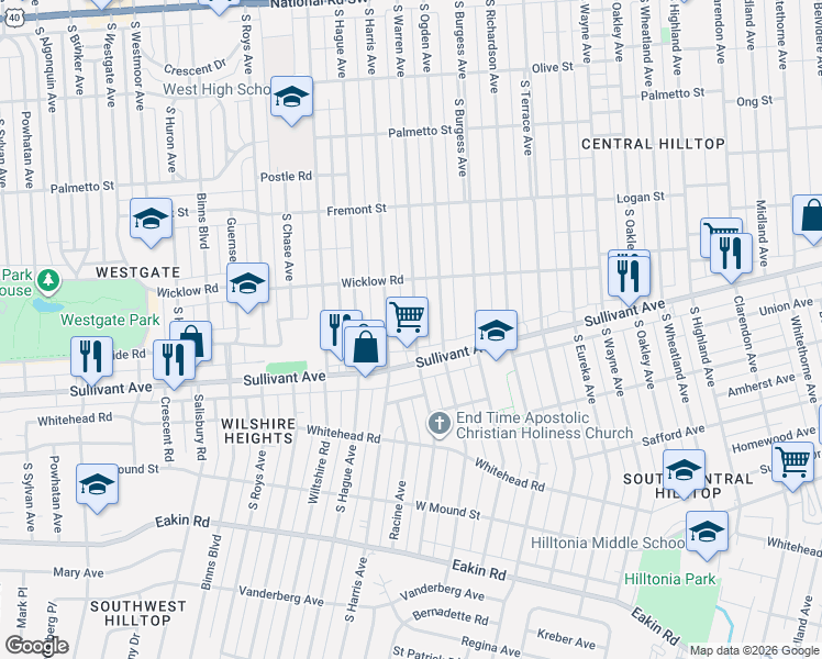 map of restaurants, bars, coffee shops, grocery stores, and more near 482 South Harris Avenue in Columbus
