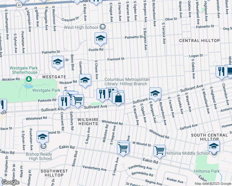 map of restaurants, bars, coffee shops, grocery stores, and more near 482 South Hague Avenue in Columbus