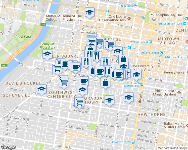 map of restaurants, bars, coffee shops, grocery stores, and more near 1907 Rodman Street in Philadelphia