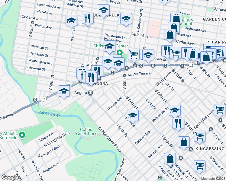 map of restaurants, bars, coffee shops, grocery stores, and more near 1012 South Ithan Street in Philadelphia