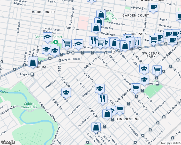 map of restaurants, bars, coffee shops, grocery stores, and more near 5333 Hadfield Street in Philadelphia
