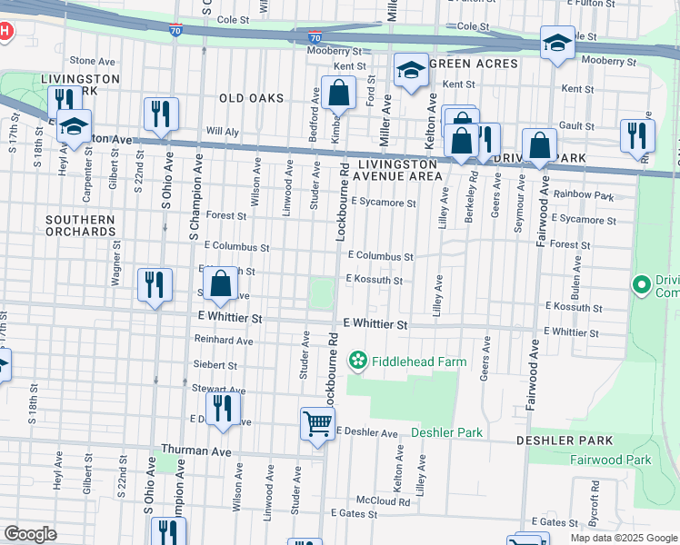 map of restaurants, bars, coffee shops, grocery stores, and more near 1024 Lockbourne Road in Columbus