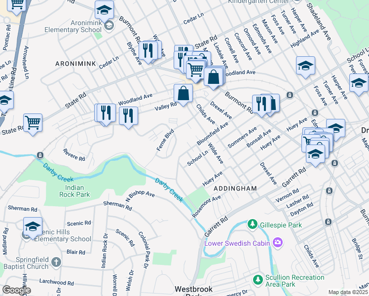 map of restaurants, bars, coffee shops, grocery stores, and more near 2 Bloomfield Avenue in Drexel Hill