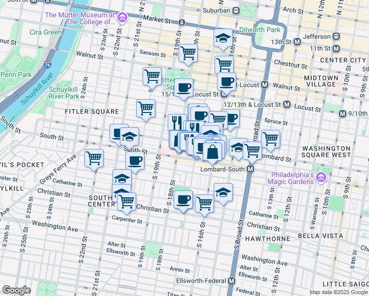 map of restaurants, bars, coffee shops, grocery stores, and more near 1729 Naudain Street in Philadelphia