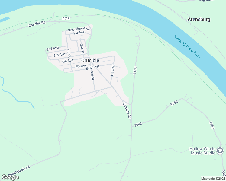 map of restaurants, bars, coffee shops, grocery stores, and more near 741 Crucible Road in Rices Landing