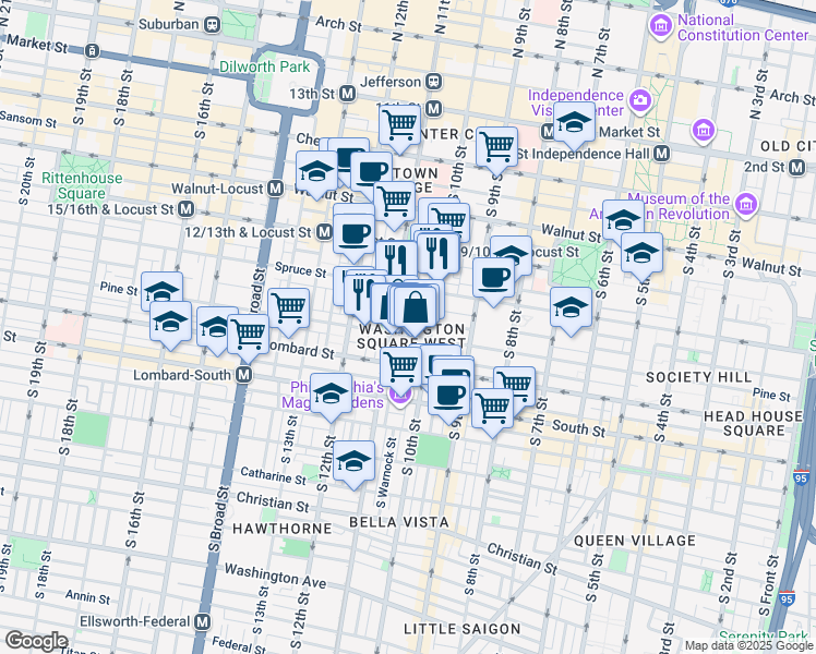 map of restaurants, bars, coffee shops, grocery stores, and more near 1018 Clinton Street in Philadelphia
