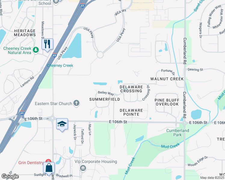 map of restaurants, bars, coffee shops, grocery stores, and more near 10829 Audrie Court in Fishers
