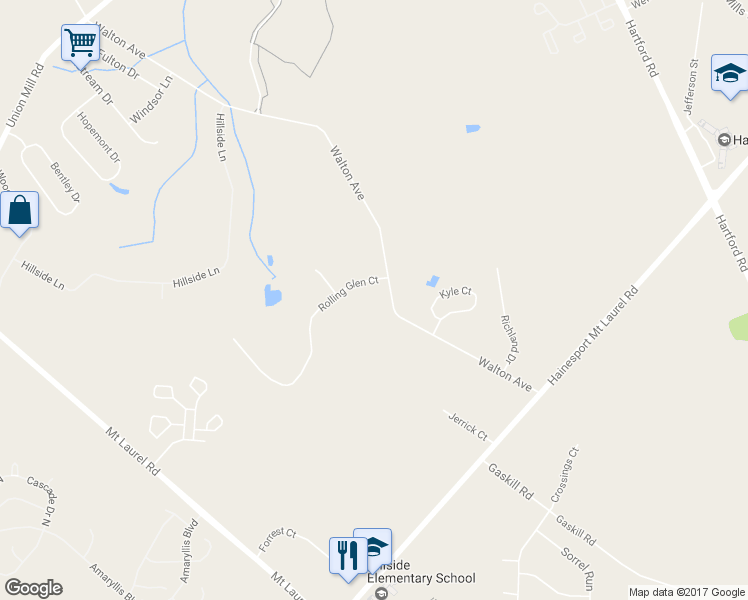 map of restaurants, bars, coffee shops, grocery stores, and more near 651 Walton Avenue in Mount Laurel