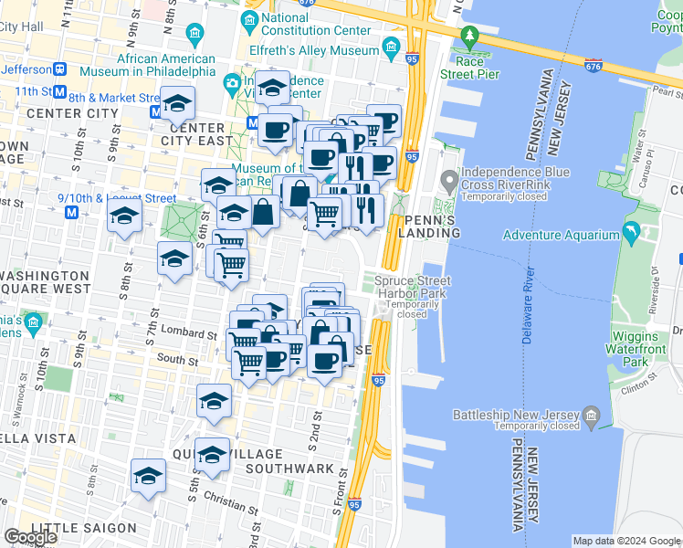 map of restaurants, bars, coffee shops, grocery stores, and more near 230 Locust Street in Philadelphia