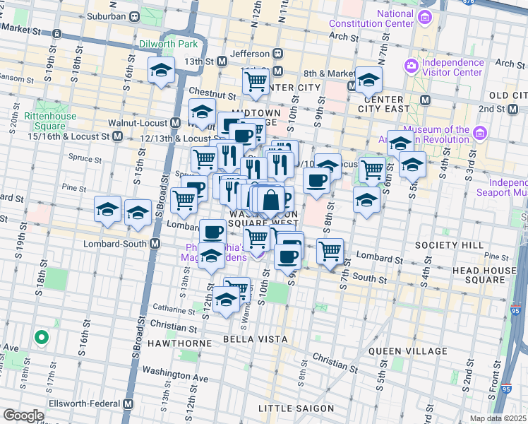 map of restaurants, bars, coffee shops, grocery stores, and more near in Philadelphia