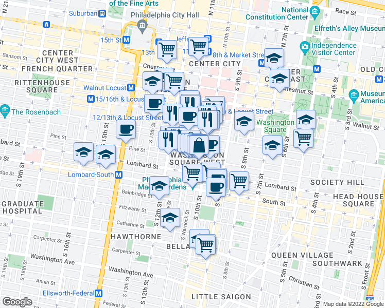 map of restaurants, bars, coffee shops, grocery stores, and more near in Philadelphia