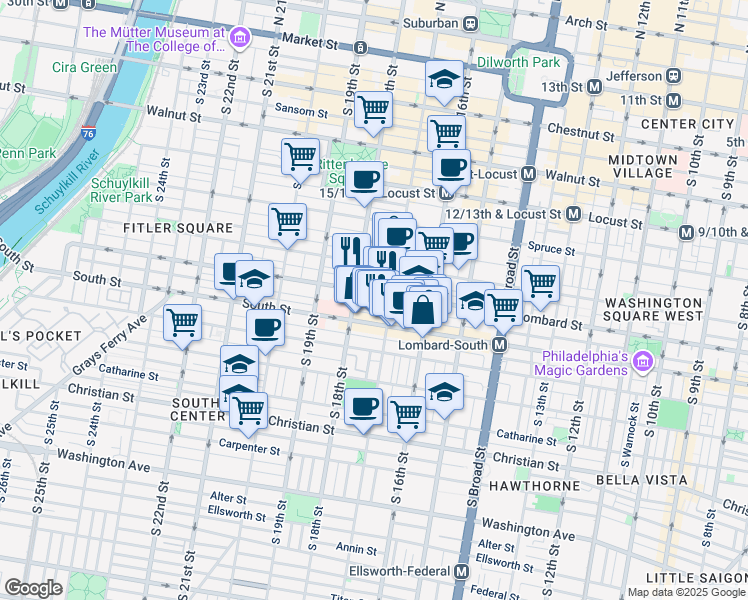 map of restaurants, bars, coffee shops, grocery stores, and more near in Philadelphia