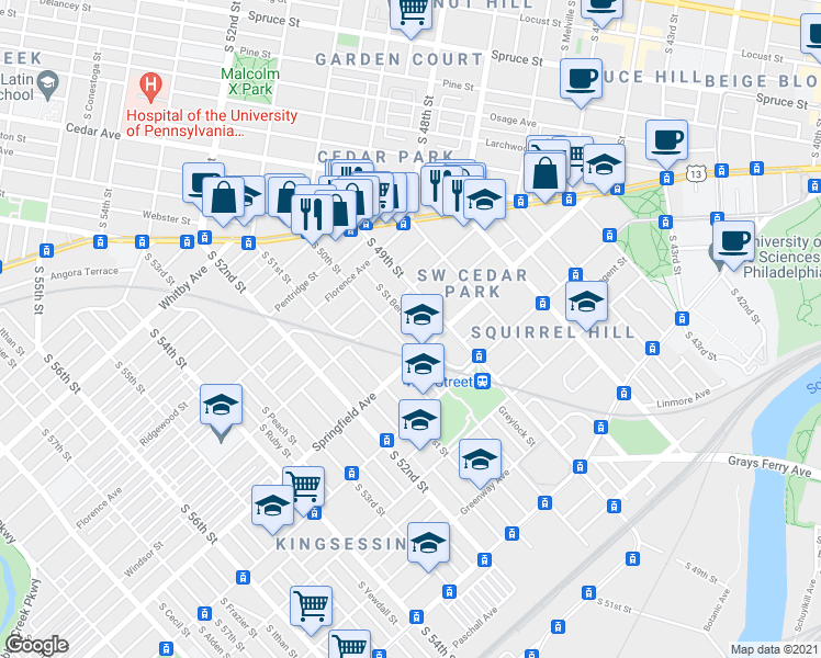 map of restaurants, bars, coffee shops, grocery stores, and more near in Philadelphia