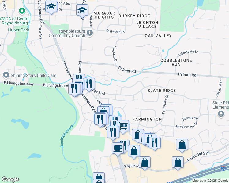 map of restaurants, bars, coffee shops, grocery stores, and more near 7690 Slate Ridge Boulevard in Reynoldsburg